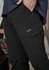 A pair of black men's lightweight cargo pants with side pockets, featuring a logo on the front.