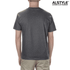 A unisex heavyweight cotton t-shirt in dark grey, featuring a simple design and a logo on the back.
