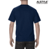 A unisex heavyweight cotton T-shirt in navy, featuring a logo on the back.