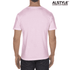 A unisex heavyweight cotton t-shirt in pale pink, featuring a branded logo on the back.
