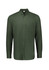 A long sleeve button-up shirt in a dark green colour with a single chest pocket and a collar.