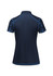 A navy blue short sleeve polo shirt with contrasting blue stitching and a logo on the chest.