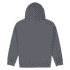 A grey heavy blend adult hooded sweatshirt, featuring a spacious hood and long sleeves. The back view is displayed.