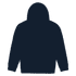 A navy blue heavy blend adult hooded sweatshirt featuring a back view and a plain design.