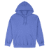 A blue heavy blend adult hooded sweatshirt featuring a pouch pocket and adjustable drawstrings. The hoodie has a logo.