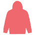 A coral pink adult hooded sweatshirt with long sleeves and a spacious hood, featuring a logo on the back.
