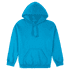 A bright turquoise hooded sweatshirt featuring a front pocket and a drawstring hood. Includes a logo.