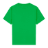 A green youth t-shirt with a classic crew neck and short sleeves, featuring a logo on the back.