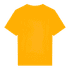 A bright yellow youth T-shirt featuring a standard crew neck and short sleeves, with a logo on the back.