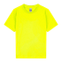 A bright yellow heavy cotton youth t-shirt with a round neckline and short sleeves, featuring a logo on the label.