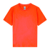 A bright orange youth T-shirt with short sleeves and a crew neckline, featuring a logo on the label.
