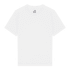 A white heavy cotton youth T-shirt with short sleeves and a tag. It features a simple design and has a branded label.