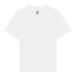 A white heavy cotton youth T-shirt with short sleeves and a tag. It features a simple design and has a branded label.