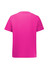A pink V-neck scrub top featuring short sleeves and a plain back, includes a logo.
