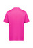 A pink short sleeve polo shirt with a plain back and a collar, featuring a small logo.