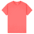 A heavy cotton adult t-shirt in bright coral with short sleeves and a round neck. It features a logo on the label.