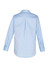 A light blue long sleeve button-up shirt with a central back pleat and buttoned cuffs. It features a collar and has a logo.