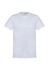 A plain white short sleeve t-shirt with a round neckline and a logo on the label.