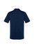 A navy blue men's short sleeve polo shirt featuring a subtle textured design and a logo on the chest.