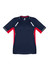 A navy blue short sleeve tee with red accents and reflective details, featuring a logo.
