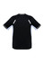 A black short sleeve tee with light blue accents and reflective details, featuring a logo.