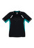 A black short sleeve tee with teal accents and a logo on the front. Ideal for active wear.