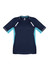 A navy blue short sleeve tee with light blue accents and reflective detailing. It features a branding logo.