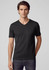 A black short sleeve men's t-shirt with a v-neck, featuring a fitted design and no visible logo.