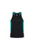 A black men's singlet with teal side panels and a logo on the front. Suitable for active wear.