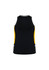 A black women's singlet featuring yellow side panels and a logo. Ideal for activewear and casual outings.