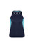 A navy singlet with light blue side panels, featuring a logo and a sporty design.