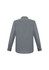 A grey long sleeve button-up shirt featuring a classic collar and a back view with a logo present.