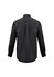 Men's long sleeve button-up shirt in black with a back pleat and cuffed sleeves. Features branding.