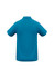 A turquoise crew men's polo shirt with a classic collar and short sleeves, featuring a logo.