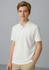 A short sleeve polo shirt in white, featuring a classic collar and a logo on the chest.