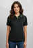 A black women's short sleeve polo shirt with green accents and a small logo on the chest.