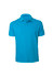 A bright blue men's short sleeve polo shirt with a classic collar and a logo on the chest.