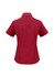 A short sleeve women's button-up shirt in a rich burgundy colour, featuring a collar and a fitted design.