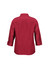 A red 3/4 sleeve women's button-up shirt with a collared neckline and a plain back. Features a branding logo.