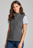 A grey women's vest with a zip front and two side pockets, styled with a short-sleeved shirt underneath.