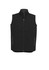 A black men's vest featuring a zip front and two side pockets, designed for casual wear. It has a logo.