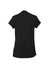 A black women's crossover tunic with short sleeves and side slits, featuring a subtle logo on the back.