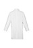 A white unisex classic lab coat with long sleeves and a back vent, featuring two side pockets.