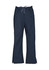 Classic women's bootleg scrub pants in navy blue with a drawstring waist and side slits. Features pockets and has branding.