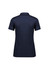 A navy short sleeve polo shirt with a collar and rolled sleeves. Features a logo on the back.