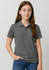A grey kids' action short sleeve polo shirt featuring a collar and a logo.