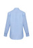 A light blue long sleeve button-up shirt with a back view and a logo on the label.
