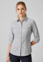 A stylish women's button-up shirt in light grey with three-quarter sleeves and a fitted design. Features a logo.