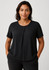 A black short sleeve T-shirt with a round neckline and a relaxed fit, featuring a subtle pleat detail.