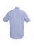 A light blue short sleeve button-up shirt featuring a back yoke and a branded logo.